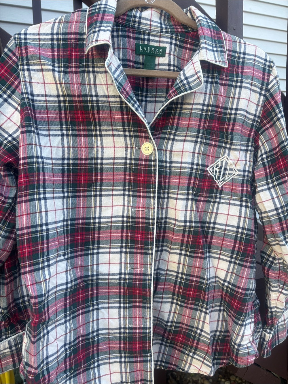 Lauren Ralph Lauren Red, White & Black Plaid Button Lounge Shirt Medium